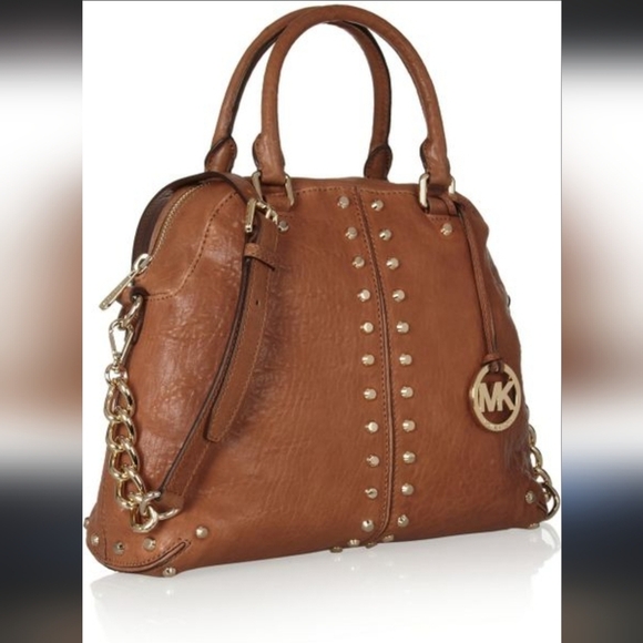 🌸 Michael Kors | Tan Leather Studded Medium Size‎ Satchel Bag - Picture 1 of 15
